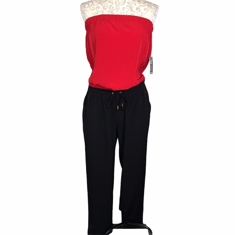Express red and black strapless jumpsuit